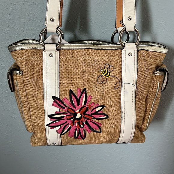 Limited Edition Vintage Coach Burlap and leather Bag- - Picture 4 of 7